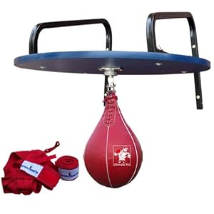 Speedball Platform Sets Genuine Cowhide Leather, Wooden Platform Blue Formica Lamination With Complete Fixing And Metal Wall Brackets Sets Punching Balls & Swivel Red Ball Poly Cotton Hand Wraps Red