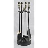 'MINI' Miniature Colonial Fireplace Hearth Woodstove Tool Set with Classic Ball Handles - BRASS on BLACK