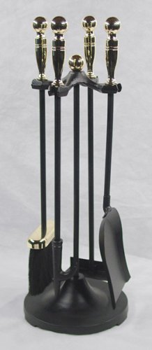 MINI Miniature Colonial Fireplace Hearth Woodstove Tool Set with Classic Ball Handles - BRASS on BLACK