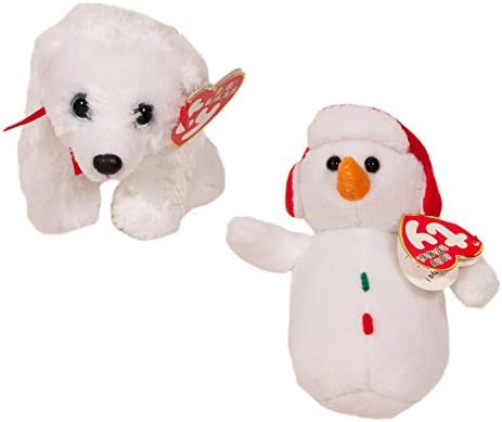 Ty Beanie Babies Christmas Set of 2 Plush Holiday Ornaments -- Polar Bear and Snowman