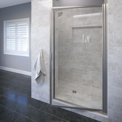 Basco Deluxe 35.125-36.875 in. Width, Glass Shower Door, Clear Glass, Brushed Nickel Finish