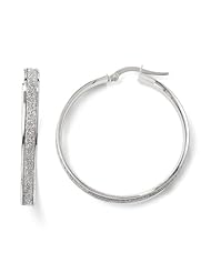 14k White gold Leslies Polished Glitter Infused Hoop Earrings