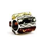 Sterling Silver Pandora Style Beads Multicolor Amber Small Barrel Charm