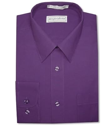Biagio Men's 100% COTTON PURPLE INDIGO Dress Shirt w/ Convertible Cuffs