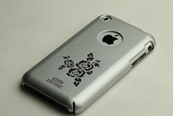 Apple iPhone 1G Soft Polycarbonate Slim fit Case - Silver with Rose Tattoo (Cozip Brand) Made in Korea