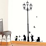Sanbay Hot Sale Street Lamp Cat Removable Mural Wall Stickers Wall Decal for Home Decor