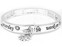 Let Go of Yesterday, Dream of Tomorrow, Work on Today Sun Charm Silver Tone Stretch Bangle Bracelet