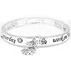 Let Go of Yesterday, Dream of Tomorrow, Work on Today Sun Charm Silver Tone Stretch Bangle Bracelet