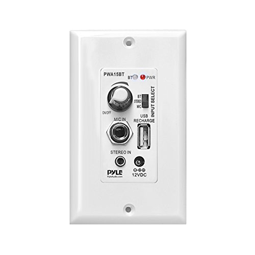 Pyle Bluetooth In-Wall Receiver, Wall Plate Audio Control Amplifier (USB, Microphone & Aux Inputs) Pyle Bluetooth In-Wall Receiver, Wall Plate Audio Control Amplifier (USB, Microphone & Aux Inputs)