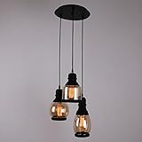 UNITARY BRAND Glass Shade Mason Jar Pendant Light Max 60W With 3 Lights Plating Finish