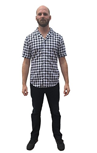 Houndstooth Black and White Men's Button Down Lounge Shirt