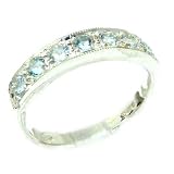 Solid English White Gold Ladies Natural Aquamarine Eternity Band Ring - Finger Sizes 5 to 12 Available
