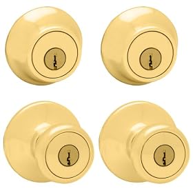 Kwikset 242T 3 CP Security Tylo Knob Combo Pack, Polished Brass by Kwikset