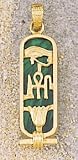 18k Gold Health, Life & Happiness Cartouche Pendant w/Malachite