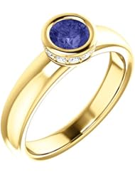 18K Yellow Gold 5.00mm Round Cut Tanzanite and Diamond Ring -- LIFETIME WARRANTY