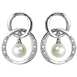China White Pearls, Sparkling Round Cut Diamonds, 14Kt. White Gold. Diamond Earrings