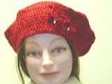 B123br, Hand Crocheted Burgandy Chenille Gimp Tweed Beret Trimmed with Two Red Rhinestone Butterfly for Women and Teens .