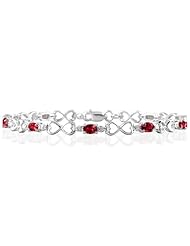 10k White Gold Ruby and Diamond Heart Link Bracelet