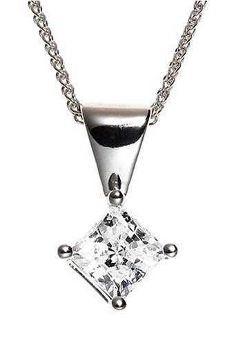 14k White Gold Princess-Cut Diamond Classic 4-Prong Pendant (1/3ctw, VS2, G-H)
