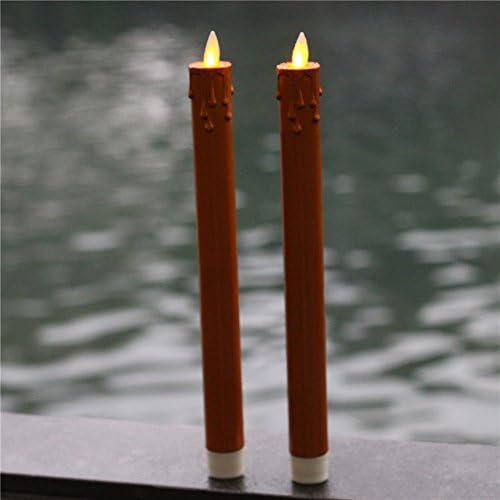 2 Pcs 9.5'' Wedding Home Decoration Moving Wick Flameless Yellow Taper Candles with Tear Drip