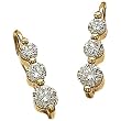 14kt Yellow Gold Three Stone Diamond Dangling Earrings