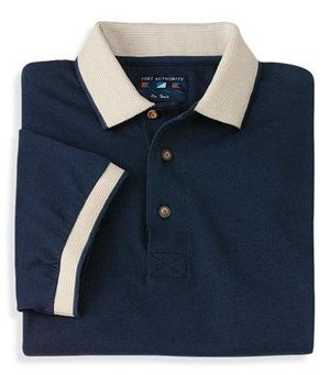Port Authority - Jersey Knit Sport Shirt with Stripe Trim Navy Khaki Ivory-XS