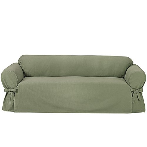 Waffle-Weave Sofa Slipcover - Irish Moss Green