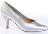 311 Vienna Ladies' Court Shoe with a 2.5 Flared Heel in Flesh Satin (Wide Fit)