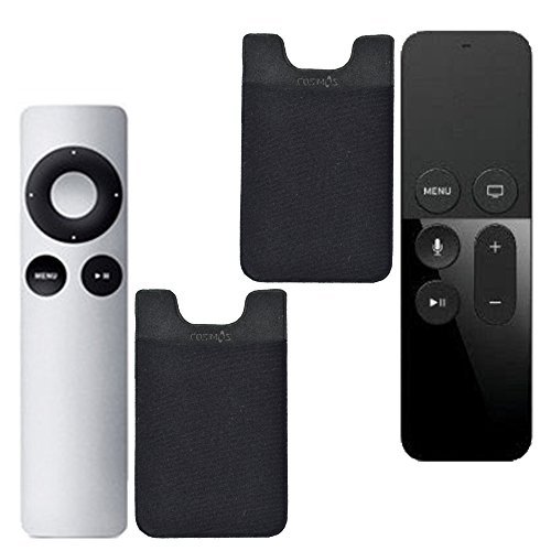 COSMOS Â® Pack of 2 Black Adhesive Pocket Pouch Holder for Apple TV Remote Controller (fit for BOTH 3rd and 4th Generation Siri Remote, Controller model no. MC377LL/A) (Adhesive Pouch)