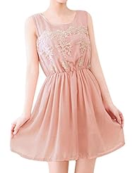 A-line Elasticized   Waistline Round Neck Chiffon Above the Knee Sleeveless Pleated Stretchy  Dress