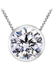 3/4 Carat Bezel Set Solitaire Diamond Pendant Necklace 18K White Gold (J, SI1, 0.72 ctw) w/ 14K Gold chain