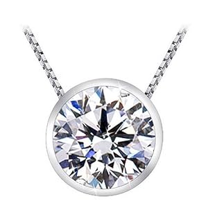 1.5 Carat Bezel Solitaire Diamond Pendant 14K White Gold (J, SI2-I1, 1.5 ctw) w/ silver chain