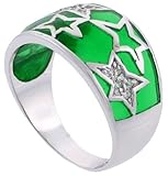 Sterling Silver Emerald Green Resin Ring with Cubic Zirconia Stones Stars size 9