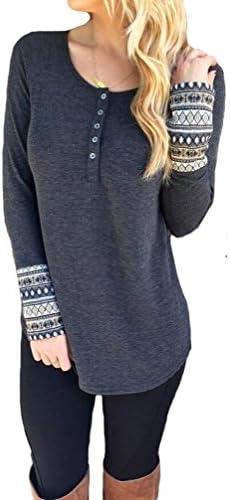 Ibagstyle Womens Crewneck Tribal Prints Patchwork Long Sleeve Top Tshirts