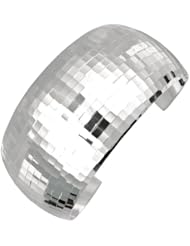 Silver With Rhodium Finish Shiny Laser Diamond Cut 23-47mm Graduated Hammered Cuff Bangle