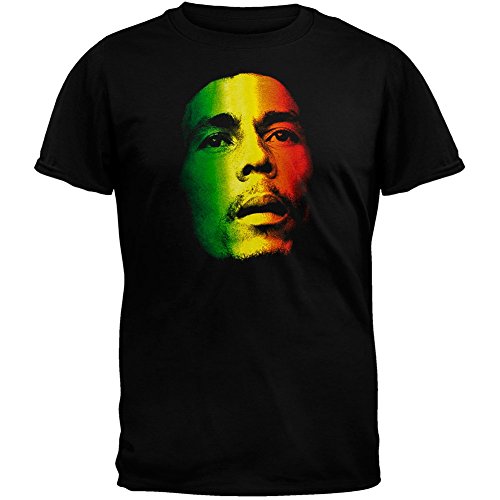Bob Marley Face Rasta Tri-Color Adult Men's Black T-Shirt M