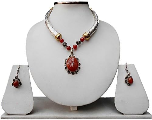 Red Stone Studded Chic Necklace Set