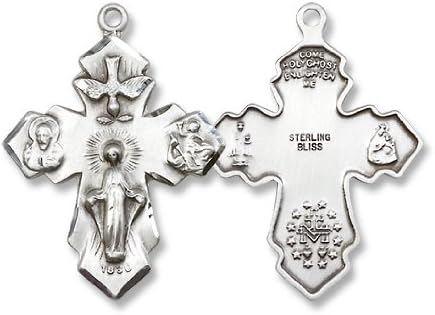 4-Way Crucifix Cross Sterling Silver Medal with 24" Stainless Chain