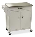 Kitchen Island Cart-Stainless Steel Top-White (White) (34H x 34.65W x 17.78D)