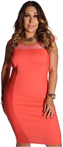 Biatcha Women's Solid Shoulder Mesh Dress 3X Pink Plus Size