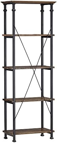 TRIBECCA HOME Myra Vintage Industrial Modern Rustic Bookcase- Bistre Brown Finish- This Modern Bookcase From Tribecca Home Adds Storage To Your Home Without Wasting Floor space- E-book Gift For You
