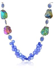 Devon Leigh Iridescent Drusy Quartz and Periwinkle Chalcedony Cluster Necklace, 23"