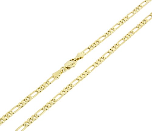Mens 14k Gold Plated 3mm Italian Figaro Link Chain Necklace 24 Inches