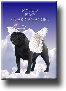 Pug Guardian Angel Fridge Magnet (Black)