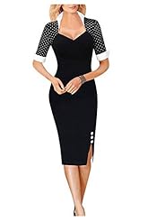 Vintage Cocktail Elbow Length Sleeves Houndstooth Print Polka Dot Print Cotton/Polyester Sheath Evening Dress/Prom Dress/Wedding Party Dress/Midi Dress 