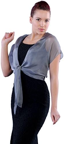 Silver Grey Tie Front Silk Shrug Jacket, XS-S