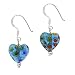 Sterling Silver .925 Murano Glass Teal Blue Bead Beaded Millefiori HeartDangle Earrings