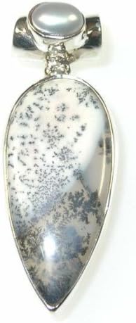 Sterling Silver Dendrite Opal and Pearl Pendant