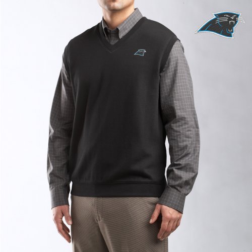 Cutter & Buck Carolina Panthers Men's Journey Supima Flatback Sweater Vest Medium