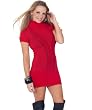 Short Sleeve Loose Knit Fitted Turtleneck Sweater Mini Dress Winter Top S M L